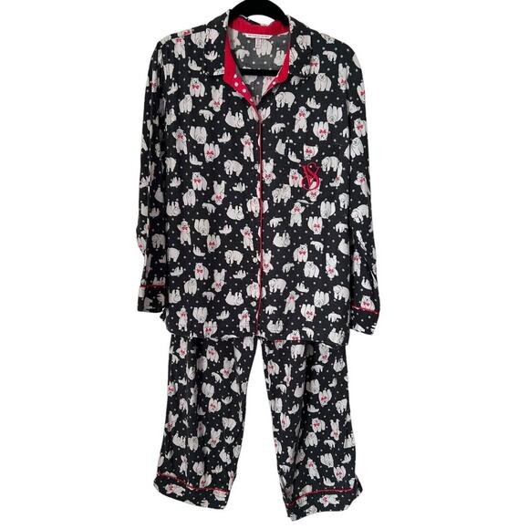 Victoria's Secret Sleepwear M Dreamer Dancing Polar Bears Flannel 2pc Pajama Set - Picture 1 of 16
